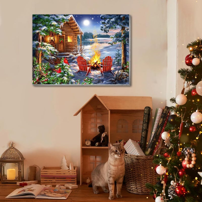 VIGEGU 4 Pack Christmas Paint by Numbers Kit for Adults with Framed,Snowman Truck Candle Christmas Tree Paint by Number with Wooden Easel DIY Winter Bonfire Landscape Adult Paint by Number Kits10X12-10x10in - Image 2